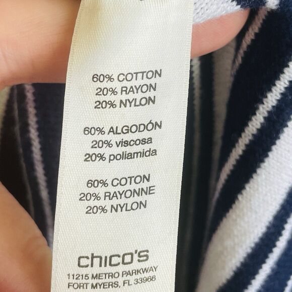 Chico's Navy Blue White Polka Dot Stripe 3/4 Sleeve Sweater Womens 1 Medium 8 - Picture 7 of 7